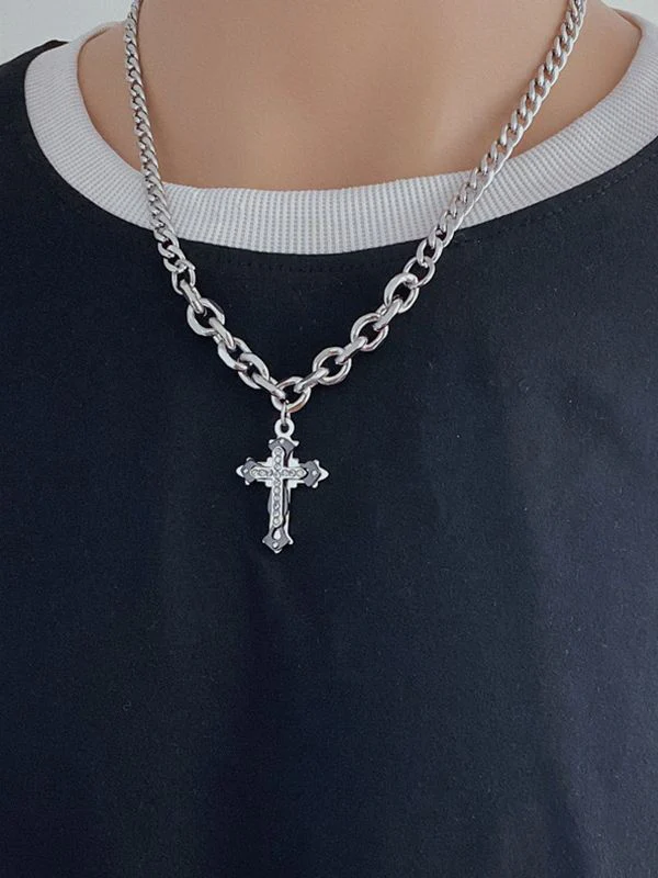 Men's Rhinestone Cross Pendant Chain Necklace - Image 2