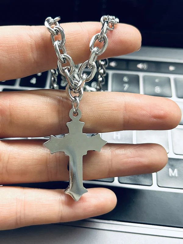 Men's Rhinestone Cross Pendant Chain Necklace - Image 3