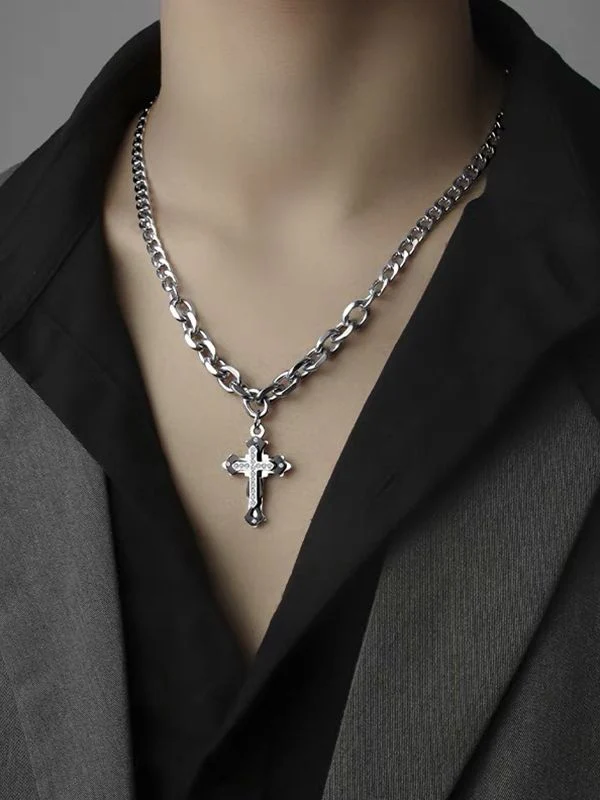 Men's Rhinestone Cross Pendant Chain Necklace - Image 7