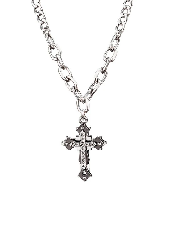 Men's Rhinestone Cross Pendant Necklace