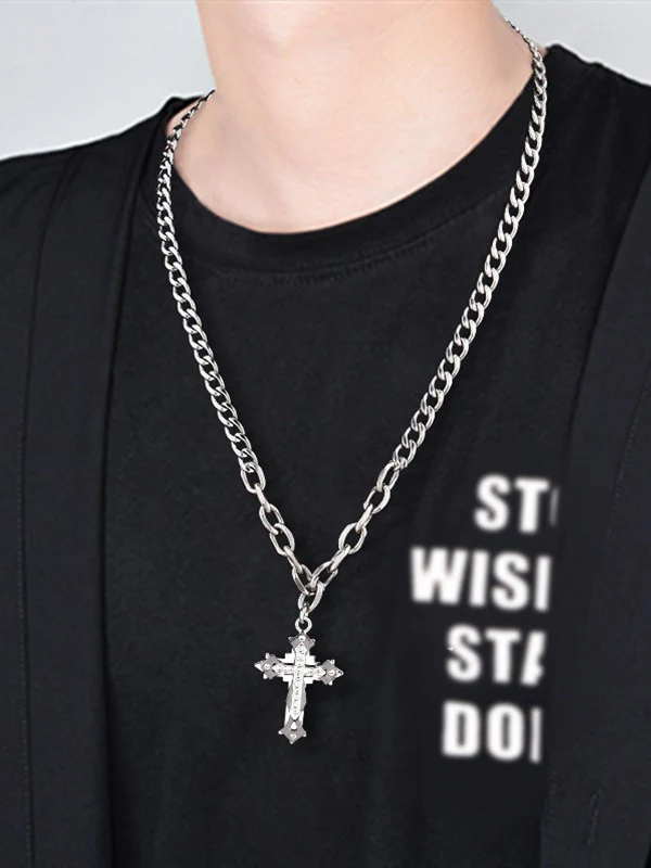 Men's Rhinestone Cross Pendant Necklace - Image 2