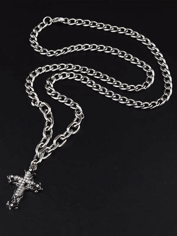 Men's Rhinestone Cross Pendant Necklace - Image 3