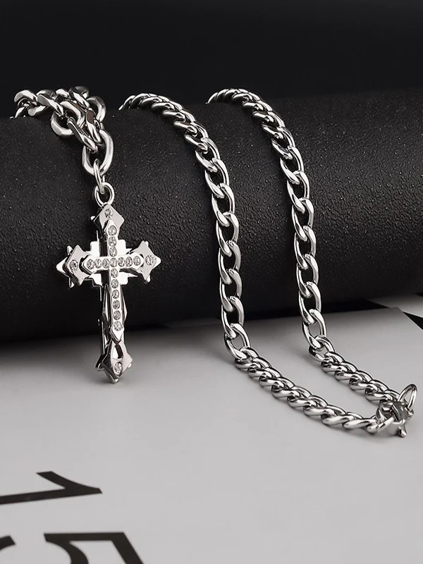 Men's Rhinestone Cross Pendant Necklace - Image 4