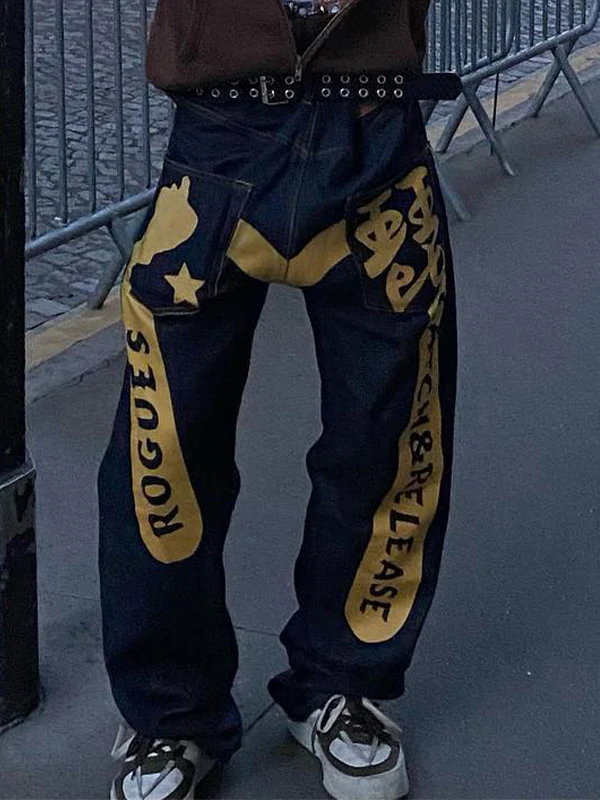Men's Skull Letter Print Loose Jeans - Image 3