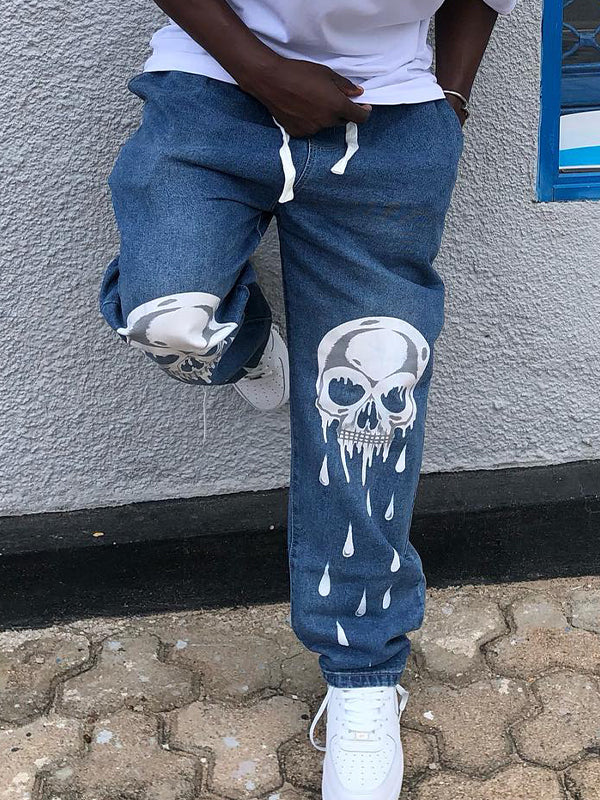 Men's Skull Print Loose Jeans - Image 3