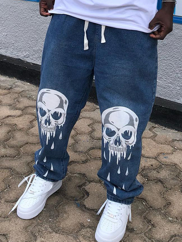 Men's Skull Print Loose Jeans - Image 4