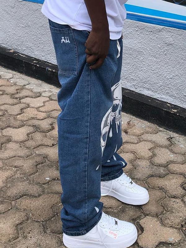 Men's Skull Print Loose Jeans - Image 6