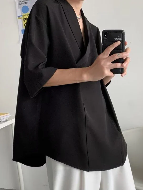 Men's Solid Plunge Neck Short Sleeve Tee - Image 2