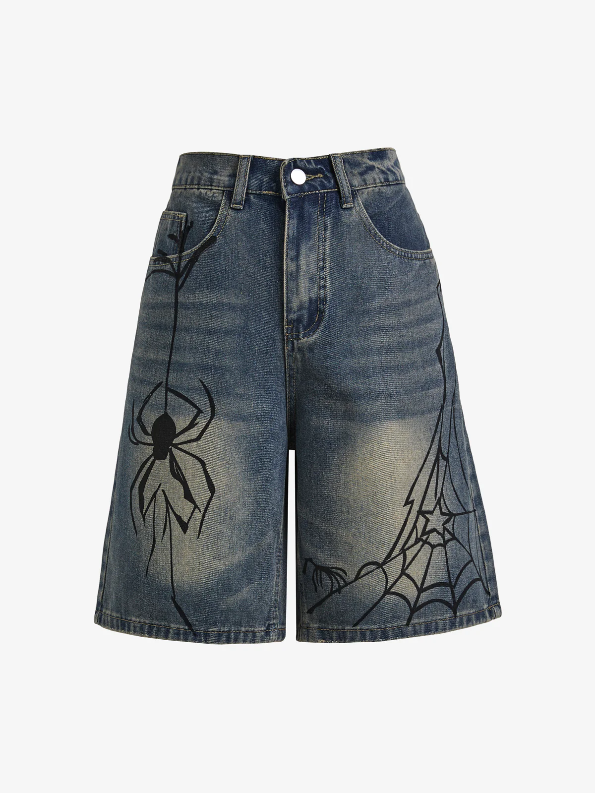 Men'S Spider Print Loose Casual Denim Shorts - Image 6