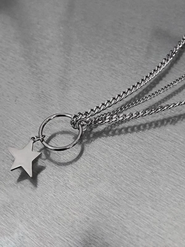 Men's Star Pendant Layered Chain Necklace - Image 3