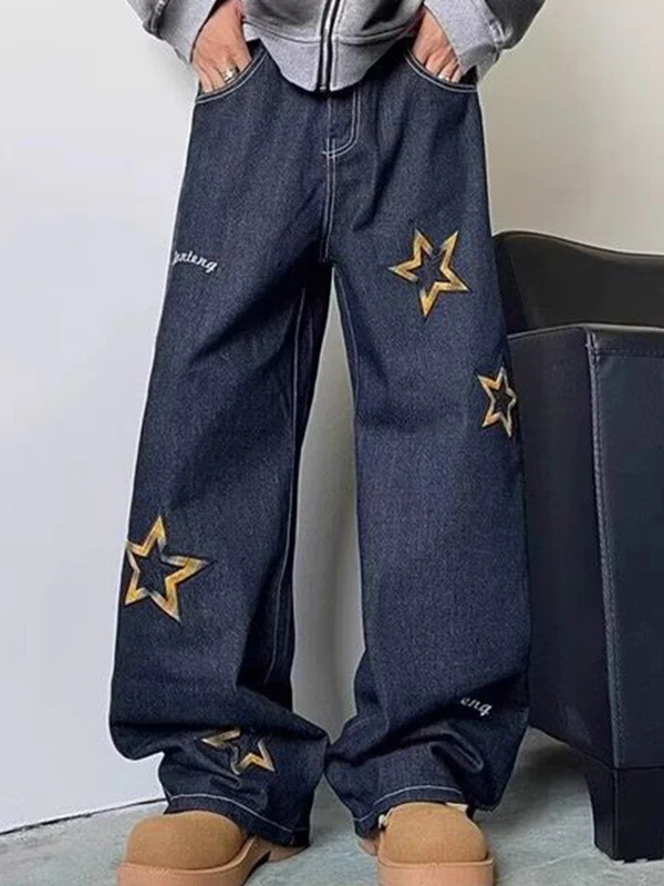 Men's Star Print Loose Jeans