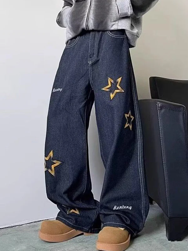 Men's Star Print Loose Jeans - Image 2