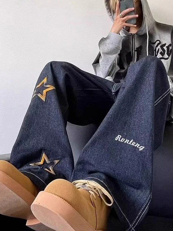 Men's Star Print Loose Jeans - Image 3