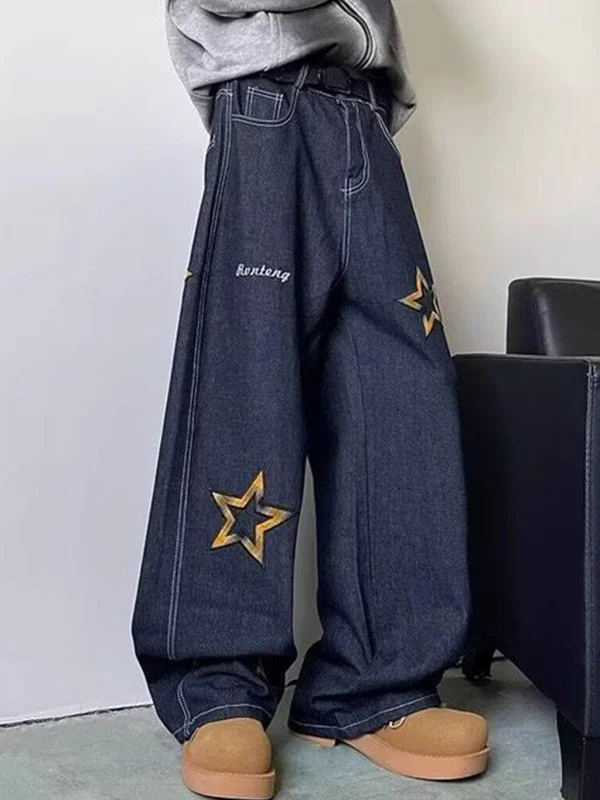 Men's Star Print Loose Jeans - Image 4