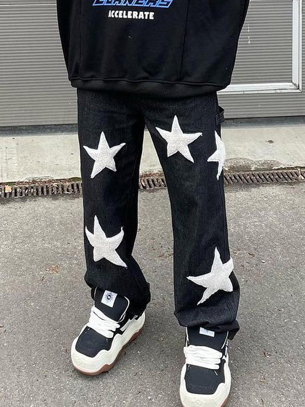 Men's Star Print Loose Jeans - Image 2