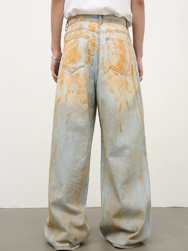 Men's Street Colour Block Loose Jeans - Image 4