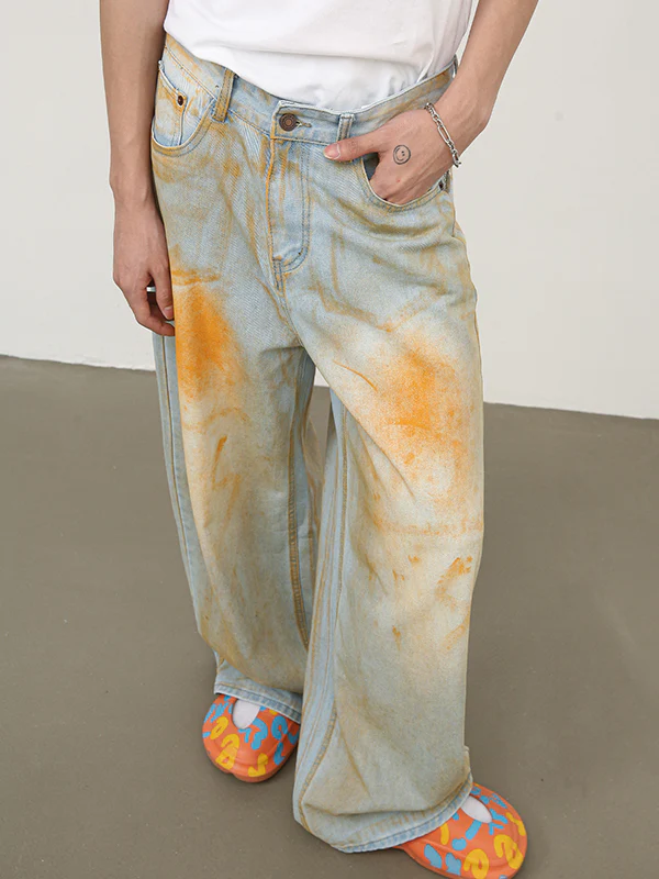 Men's Street Colour Block Loose Jeans - Image 5