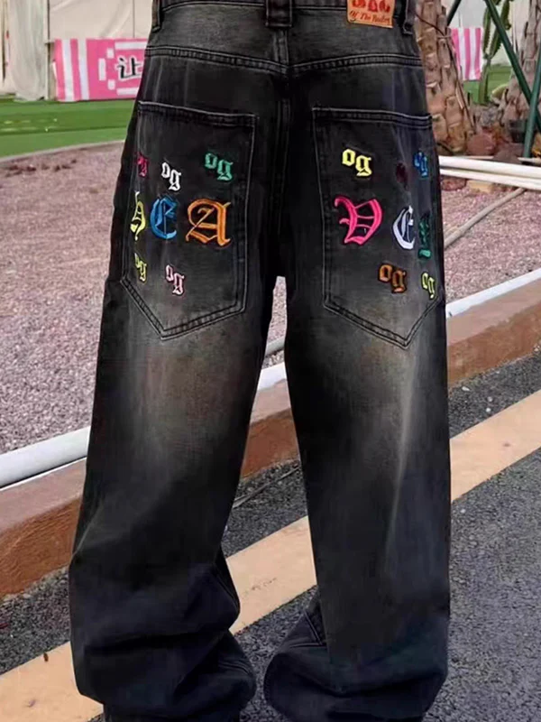 Men's Street Letter Loose Jeans - Image 5
