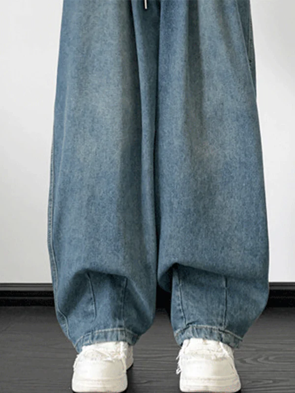 Men's Vintage Wash Drawstring Loose Jeans - Image 2