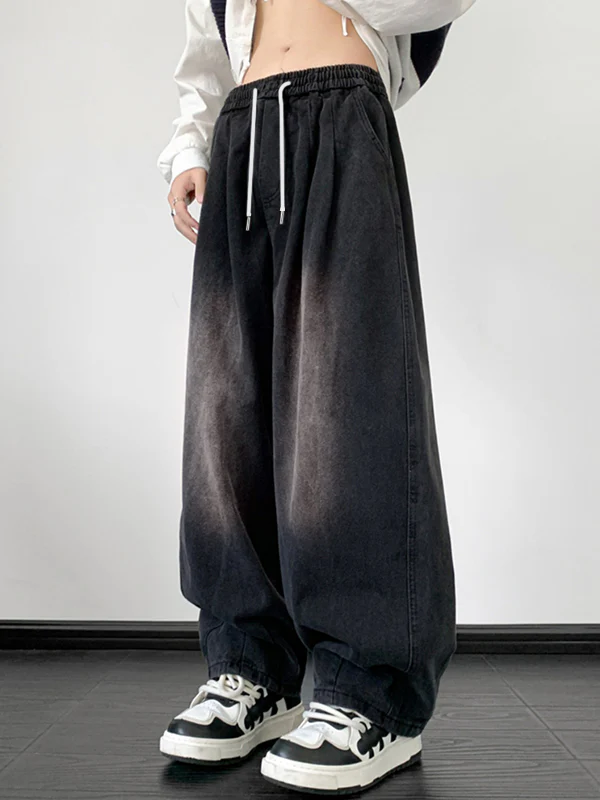 Men's Vintage Wash Drawstring Loose Jeans - Image 4