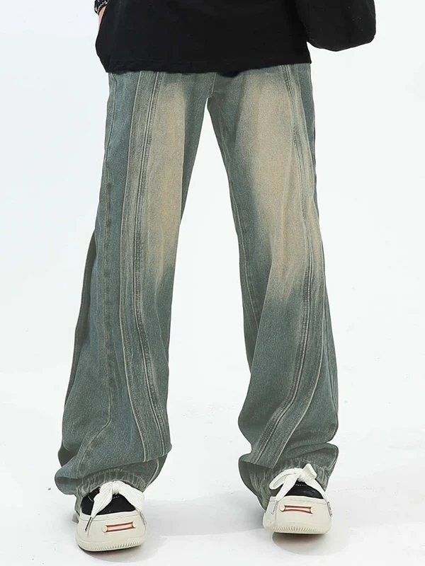 Men's Vintage Wash Splice Loose Jeans