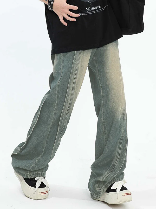 Men's Vintage Wash Splice Loose Jeans - Image 2