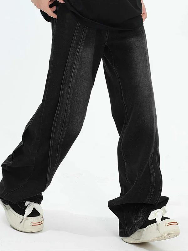 Men's Vintage Wash Splice Loose Jeans - Image 3