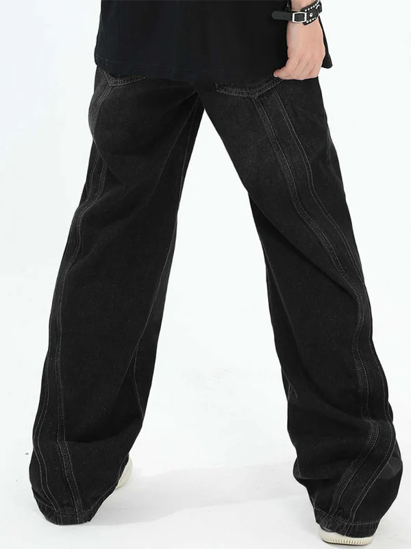 Men's Vintage Wash Splice Loose Jeans - Image 4