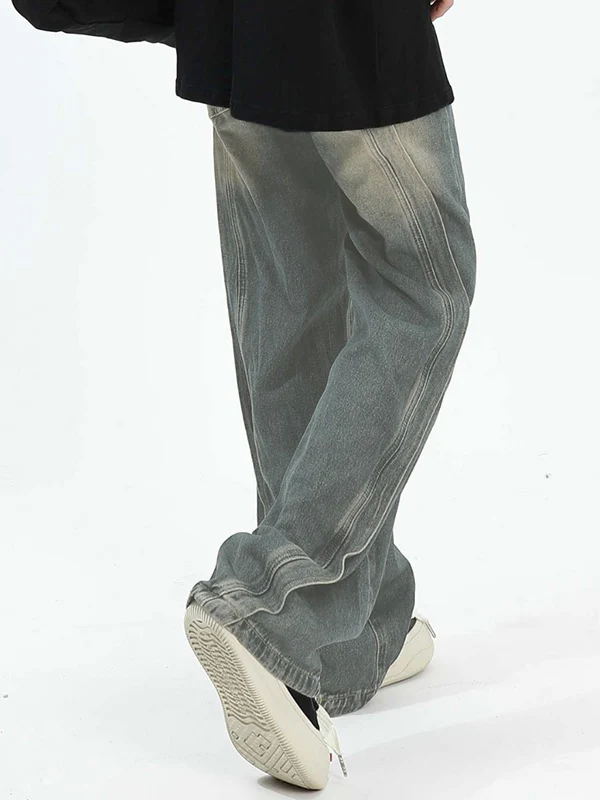 Men's Vintage Wash Splice Loose Jeans - Image 5