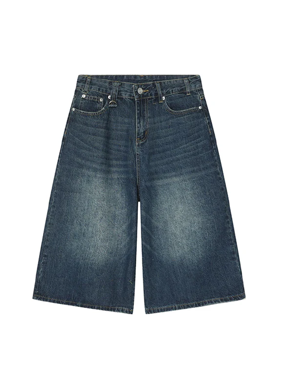 Men's Vintage Washed Denim Loose Shorts - Image 11