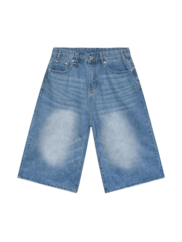 Men's Vintage Washed Denim Loose Shorts - Image 4