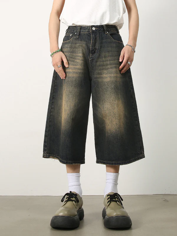 Men's Vintage Washed Denim Loose Shorts - Image 5