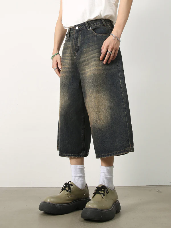 Men's Vintage Washed Denim Loose Shorts - Image 6