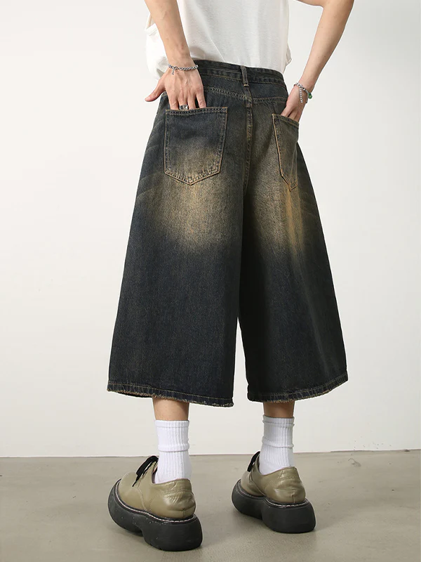 Men's Vintage Washed Denim Loose Shorts - Image 7