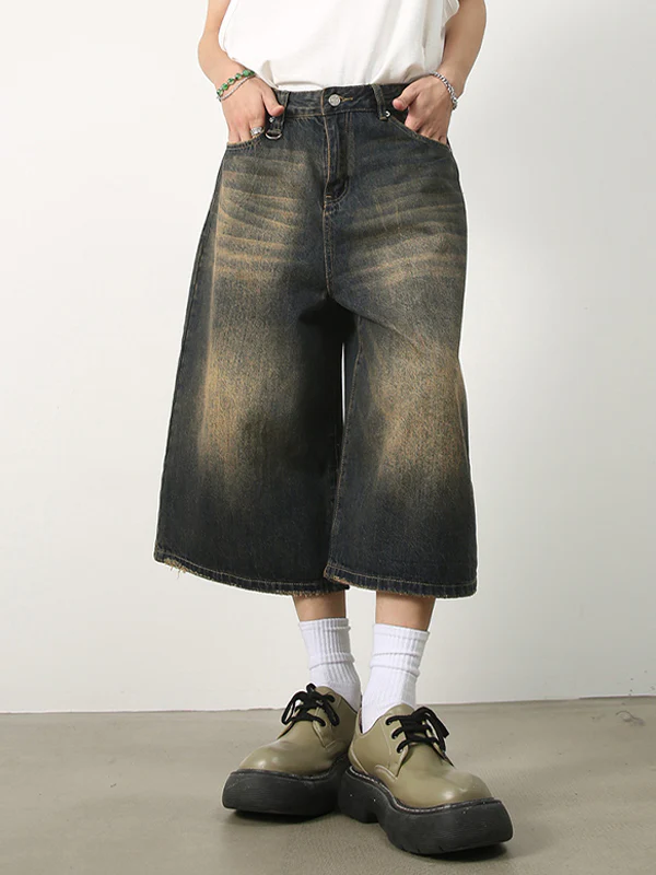 Men's Vintage Washed Denim Loose Shorts - Image 8