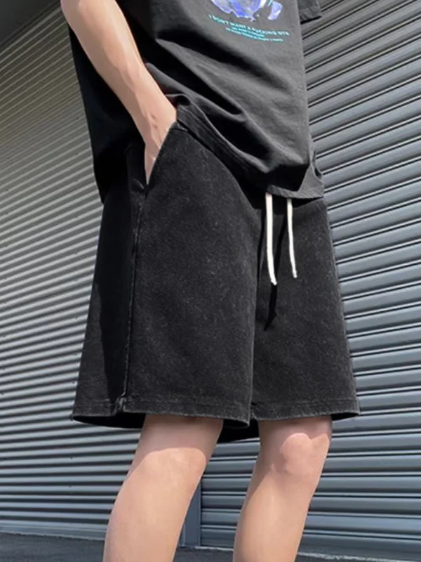 Men's Wash Distressed Drawstring Shorts