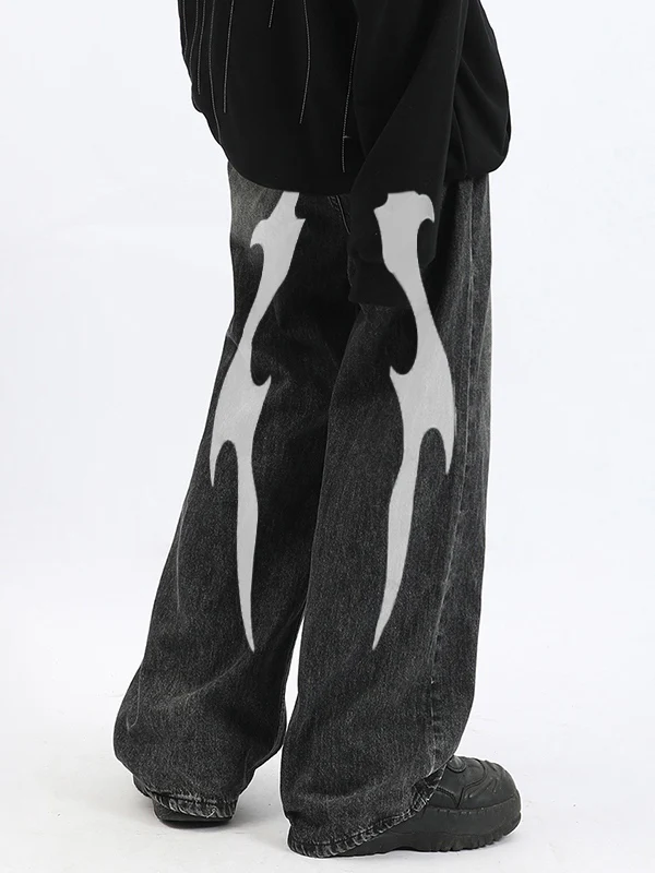 Men's Washed Cool Print Loose Jeans - Image 4