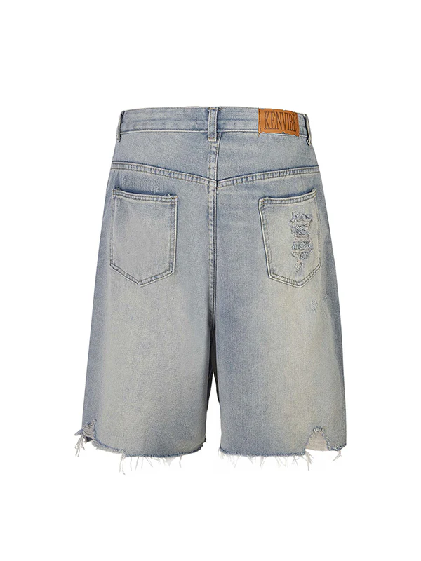 Men'S Washed Distressed Rhinestones Ripped Denim Shorts - Image 2