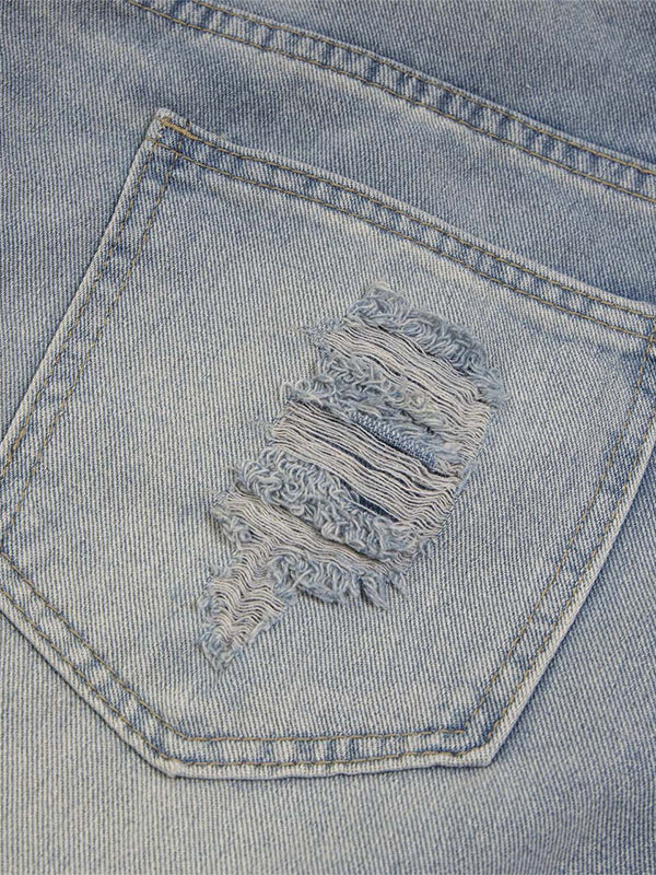 Men'S Washed Distressed Rhinestones Ripped Denim Shorts - Image 4