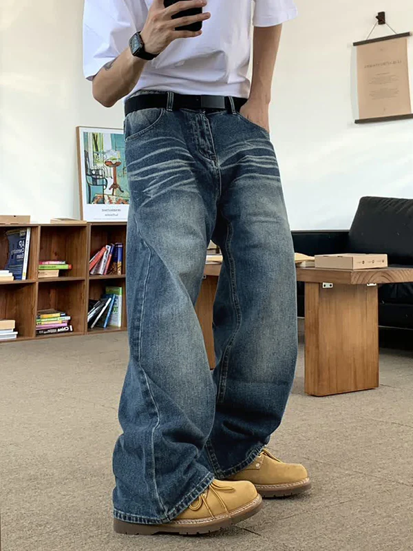 Men's Washed Mopping Loose Jeans - Image 2
