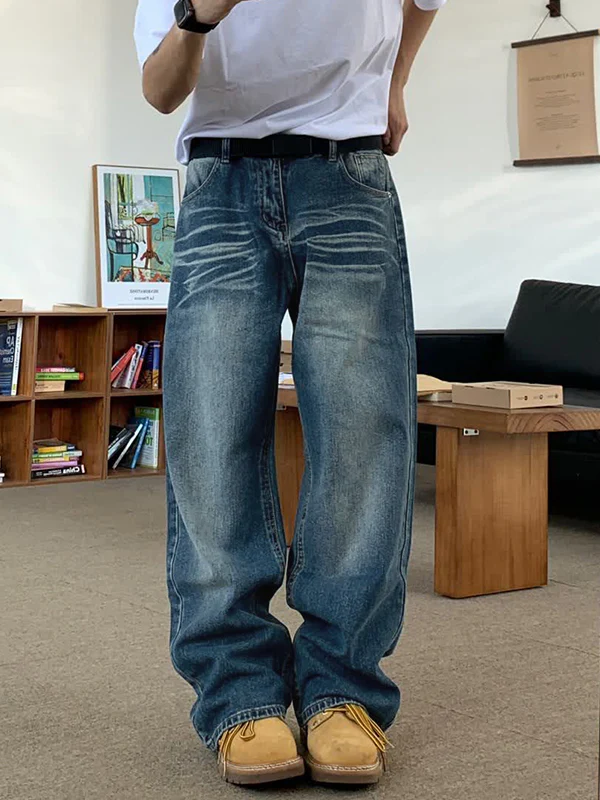 Men's Washed Mopping Loose Jeans - Image 3