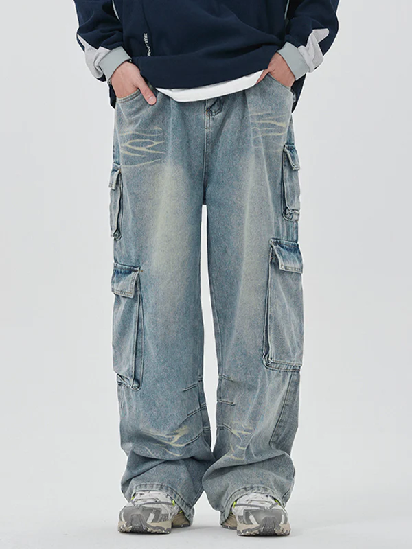 Men's Washed Multi Pocket Cargo Jeans - Image 4