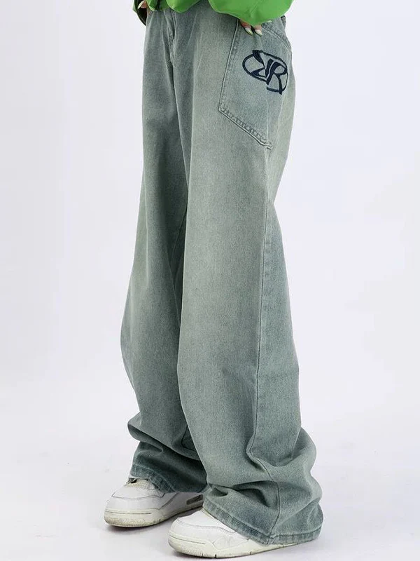 Men's Washed Print Baggy Loose Jeans