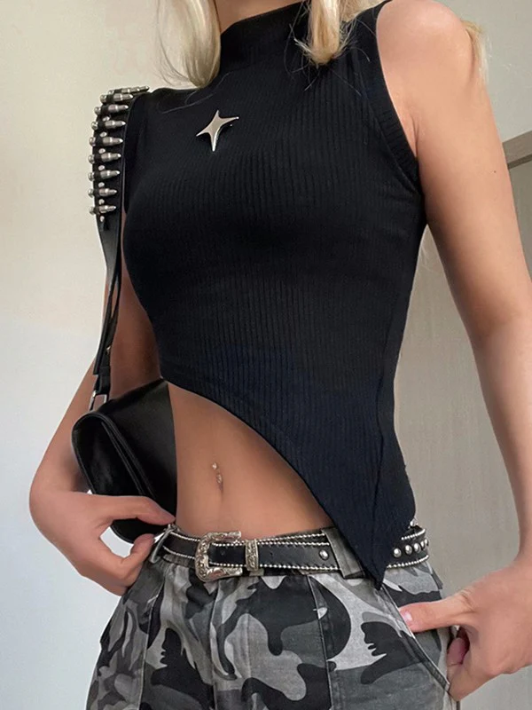 Metal Star Asymmetric Ribbed Tank Top - Image 11