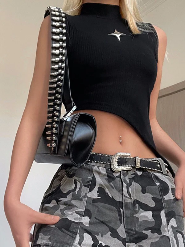 Metal Star Asymmetric Ribbed Tank Top - Image 6