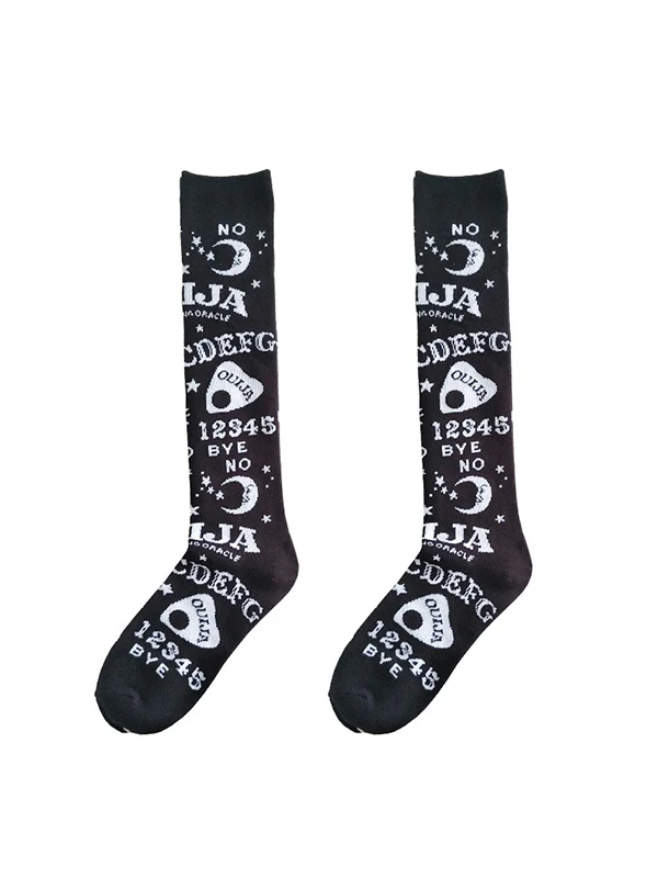 Mixed Pattern Black Long Socks