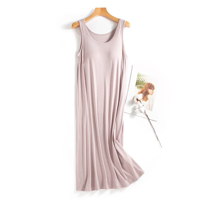 Modal Sleeveless Sleep Dress with Built-in Bra - Image 10