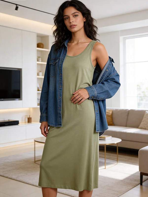 Modal Sleeveless Sleep Dress with Built-in Bra - Image 3