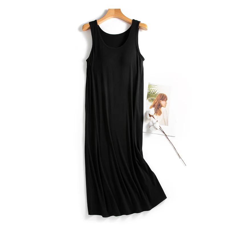 Modal Sleeveless Sleep Dress with Built-in Bra - Image 6