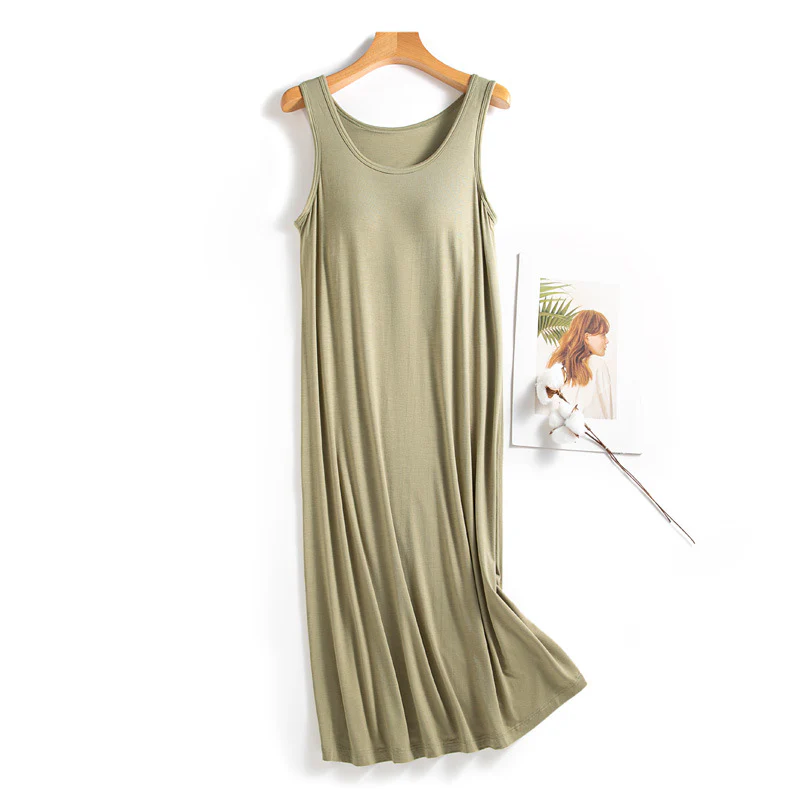 Modal Sleeveless Sleep Dress with Built-in Bra - Image 7